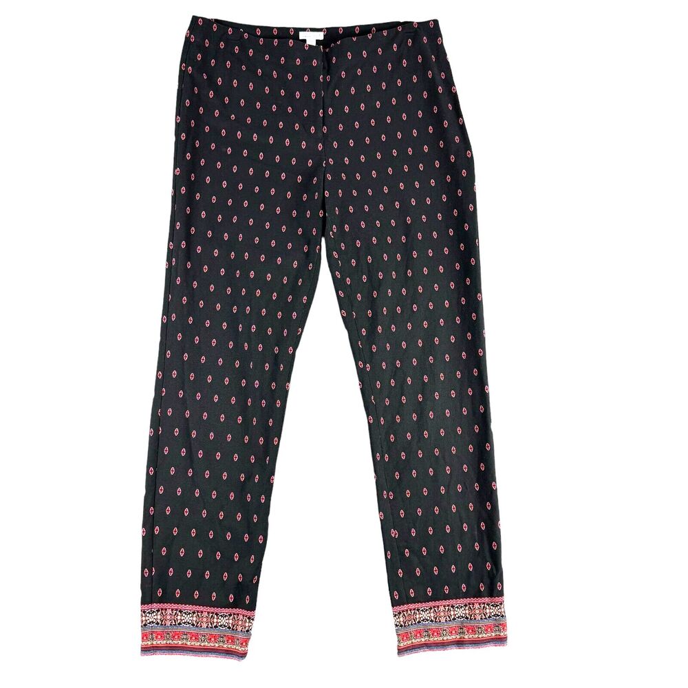 J. Jill Pants Womens 14 Tall Black Red Premium Bistretch Jewel Print Casual Boho